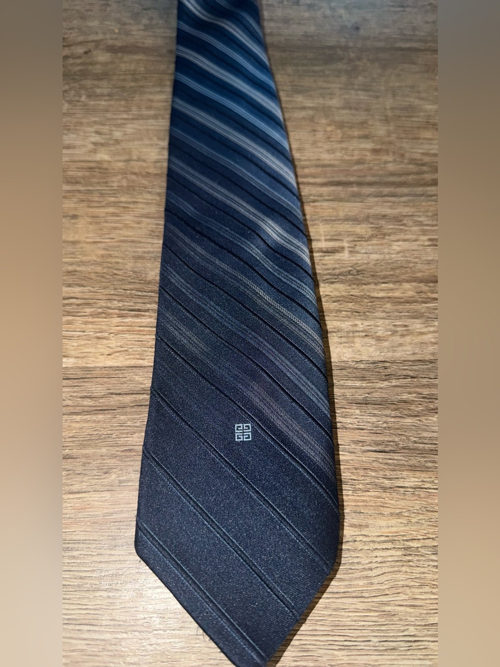 Givenchy Men's Navy and Blue Striped Silk Tie